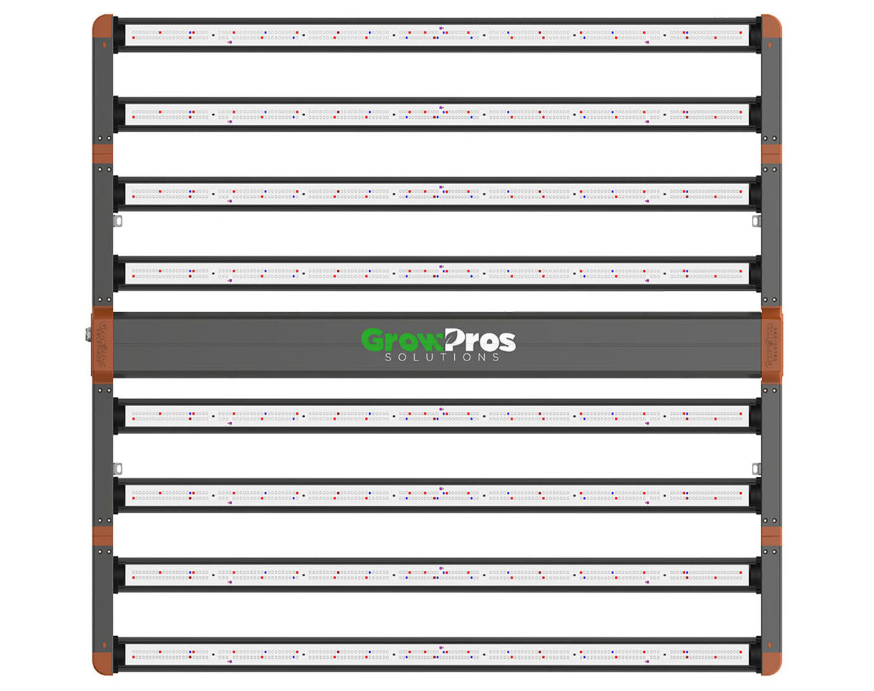 Front view of the GrowPros Phoenix LED Grow Light with the lights exposed, showcasing the full LED array layout for balanced light distribution.