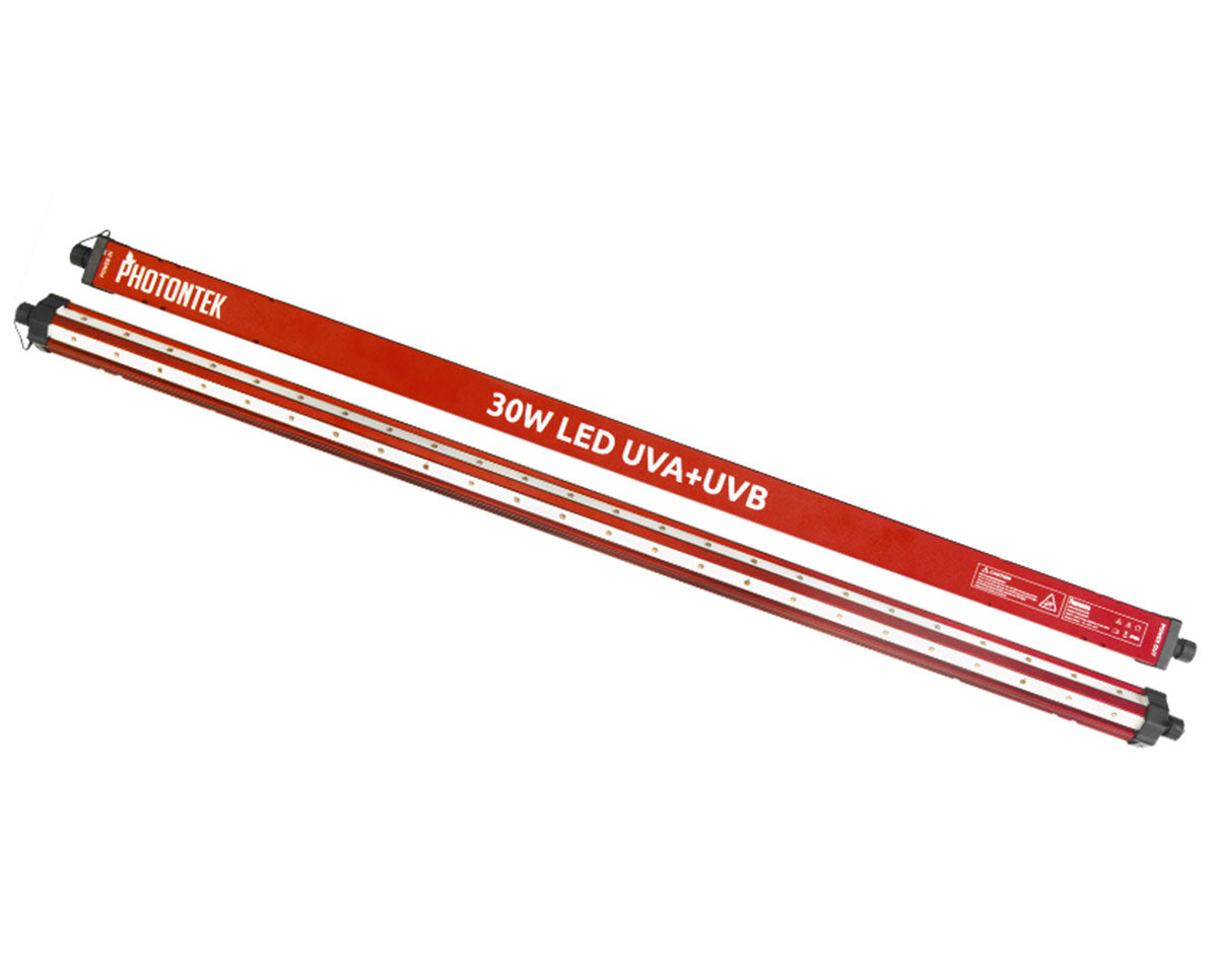 Bottom view of Photontek 30W UV Supplemental Light Bar showing LED layout for even light distribution.