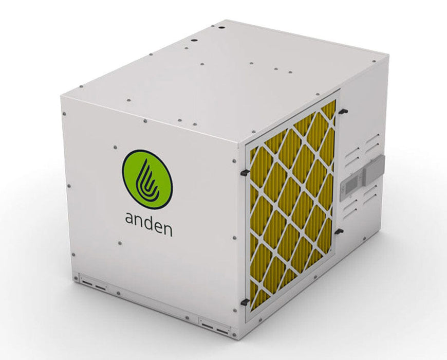 Top-down view of the Anden A320V3 industrial dehumidifier highlighting the filter and ventilation layout.