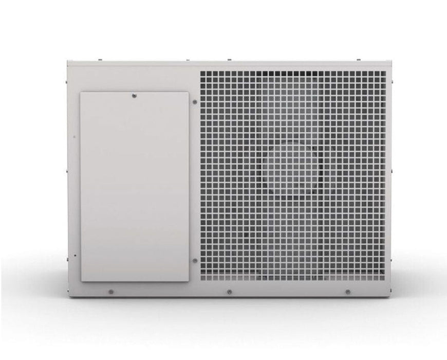 Close-up of the filter side of the Anden A320V3 dehumidifier, displaying the yellow pleated filter and control panel.