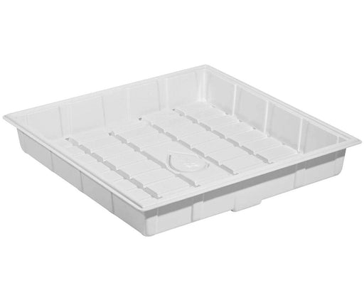 Botanicare Premium White ID Tray (3 × 3 ft) with inside dimensions of 36″ × 36″, outside dimensions of 40.8″ × 40.8″, and about 7‑inch sidewalls—built for heavy root masses and easy cleaning.