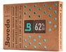 Boveda 62% 320g humidity control pack in brown box with teal dots for preserving cannabis freshness long-term.