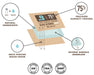 Boveda humidity pack diagram showing natural salt and water ingredients, reverse osmosis, and purified vapor.