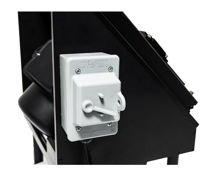 This close-up image highlights the ON/OFF switch panel designed for damp and wet locations.