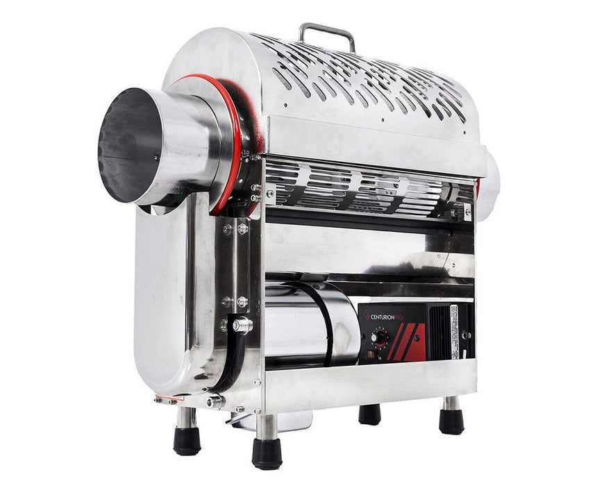 Rear angle of the CenturionPro TableTop SS Trimmer highlighting the motor and vented cover.