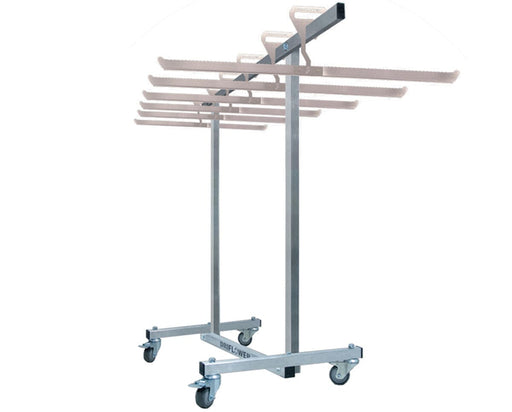 The Champ by DriFlower with multiple J-Hangers attached, demonstrating the rack's fixed stick bar for efficient flower hanging and secure transport.