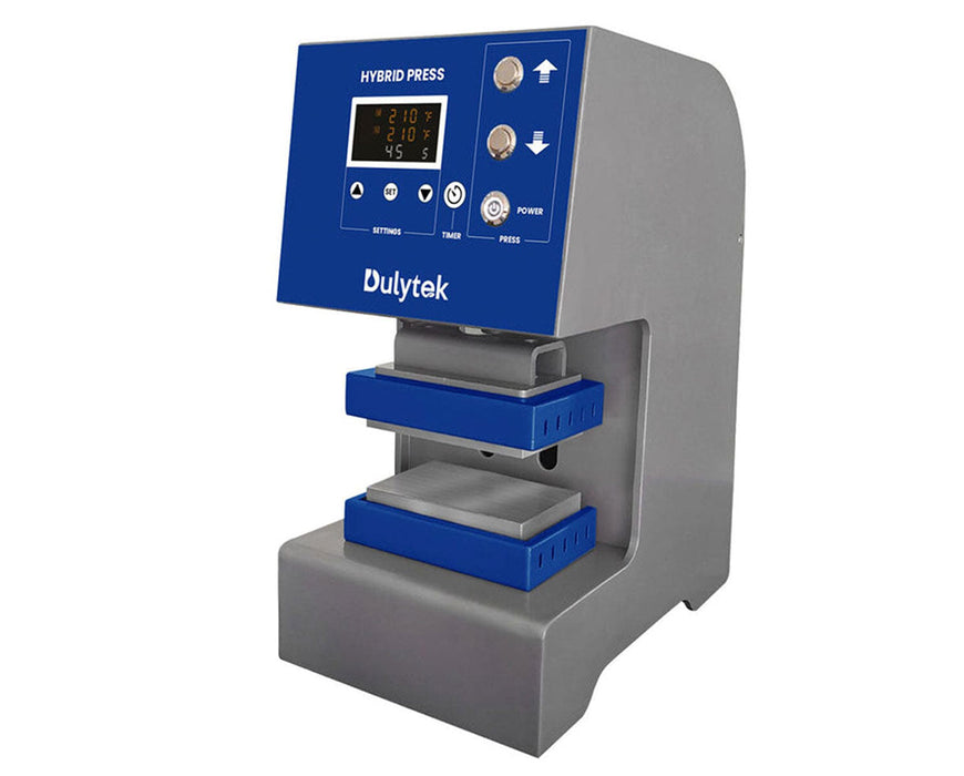 Angled view of Dulytek DW8000 4-Ton Rosin Press showing precision heat plates and sturdy compact design.