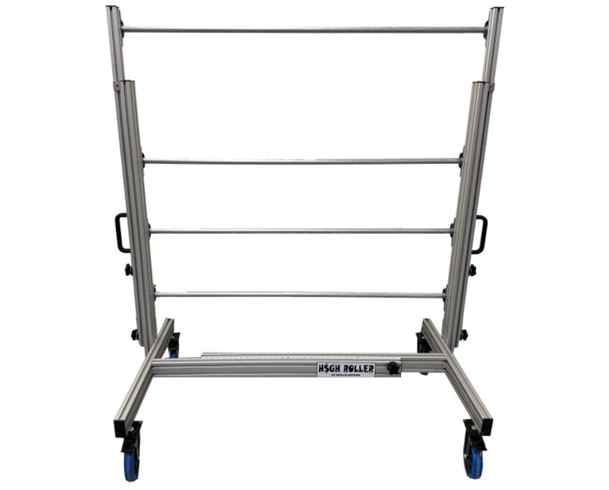EZ Trim High Roller 4ft frame without netting, showing adjustable aluminum frame and heavy-duty wheels for smooth mobility.
