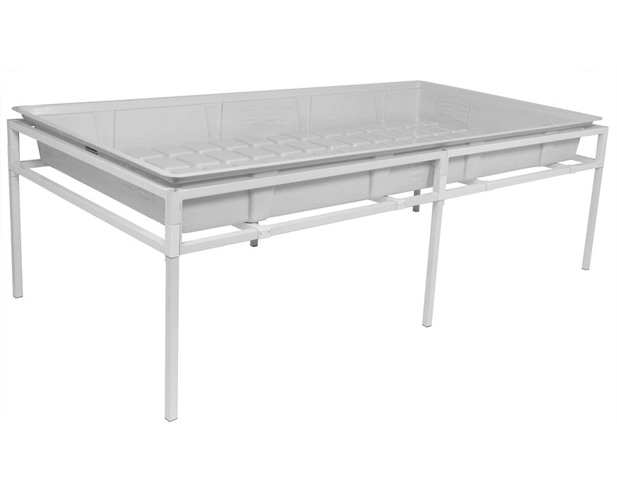 FastFit 3ft x 6ft Grow Tray Stand fully assembled with a white tray installed, designed for efficient plant organization and growth.