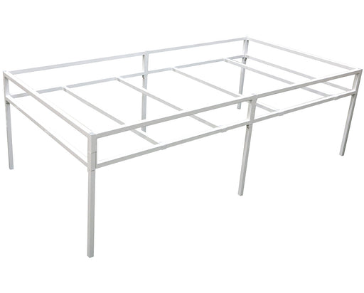 Assembled FastFit 3ft x 6ft Grow Tray Stand frame, showcasing the sturdy white metal frame structure designed to support grow trays.