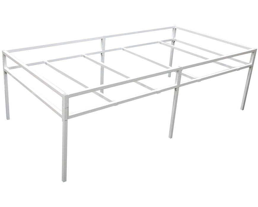 Assembled FastFit 3ft x 6ft Grow Tray Stand frame, showcasing the sturdy white metal frame structure designed to support grow trays.