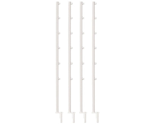 Set of four white Fast Fit trellis support poles with hooks, designed for securing trellis netting and providing sturdy plant support in growing spaces.