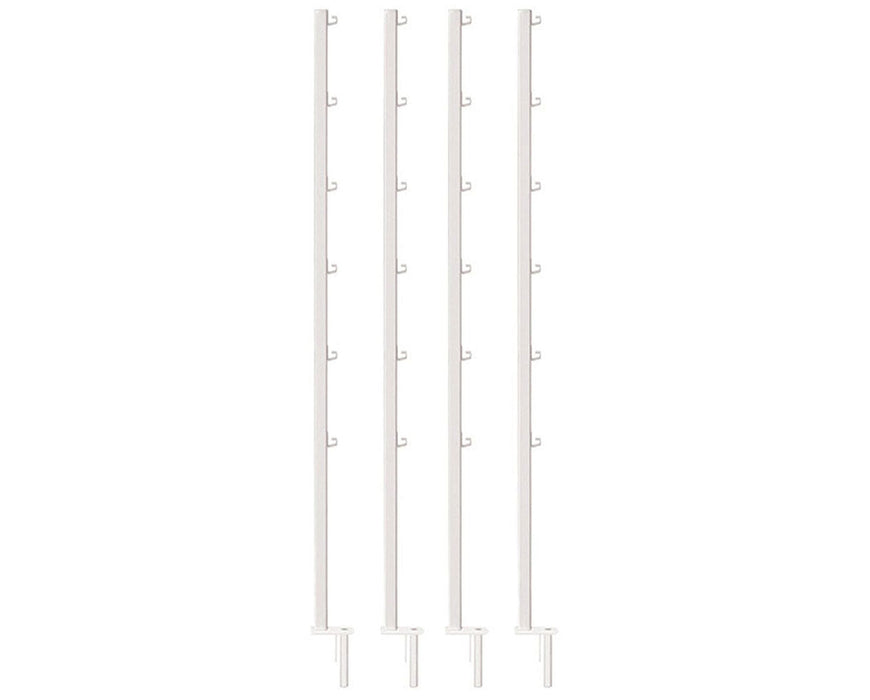 Set of four white Fast Fit trellis support poles with hooks, designed for securing trellis netting and providing sturdy plant support in growing spaces.