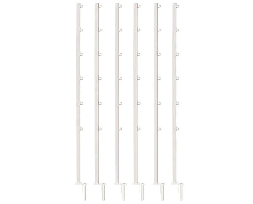 Set of six white Fast Fit trellis support poles with hooks, designed to securely hold trellis netting for plant support in a grow environment.