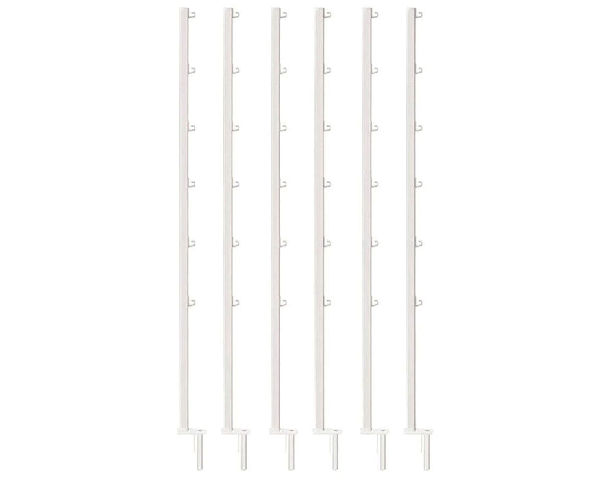 Set of six white Fast Fit trellis support poles with hooks, designed to securely hold trellis netting for plant support in a grow environment.
