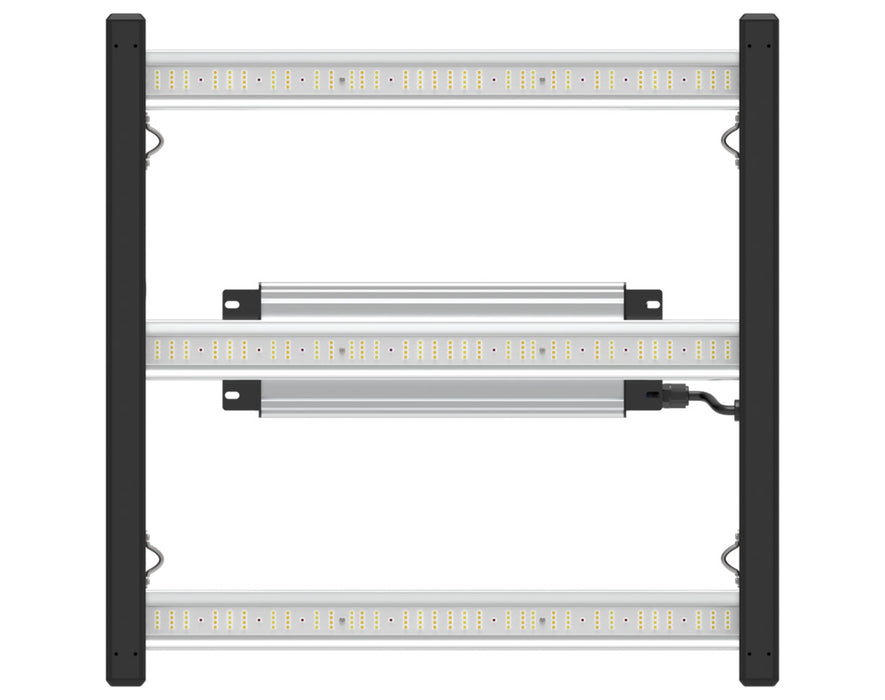Top-down layout of the Master 150R grow light with two light bars and centrally located driver.