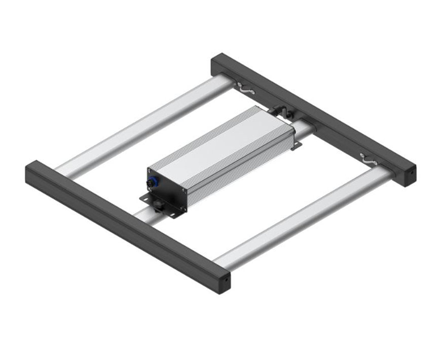 Rear angled view of the Grand Master LEDs Master 150R grow light showing power driver and frame.