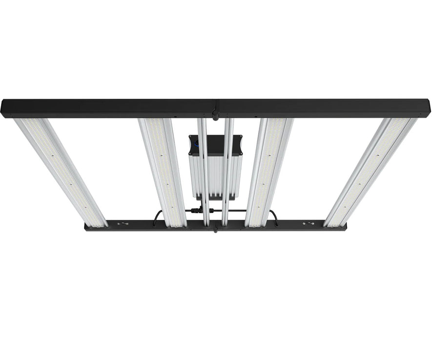 Low front angle of Master 4 Veg LED Grow Light showing LED strips and frame design.