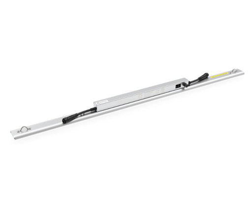 Angled view of the Grand Master LEDs Tarantula 8000K Booster Bar showing power connectors and sleek aluminum design.