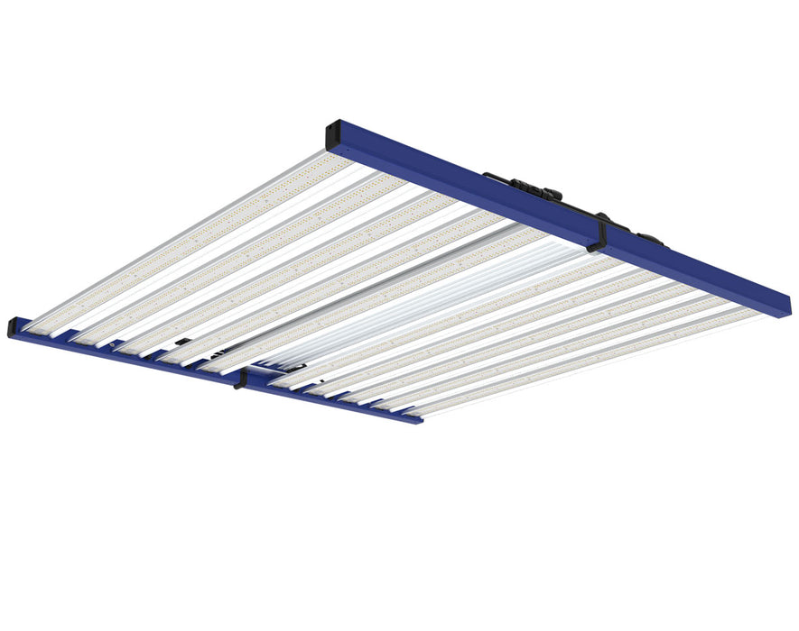 Angled view of the Grand Master LEDs Tarantula Borg Evolution V2 with sleek blue frame and multiple LED bars.