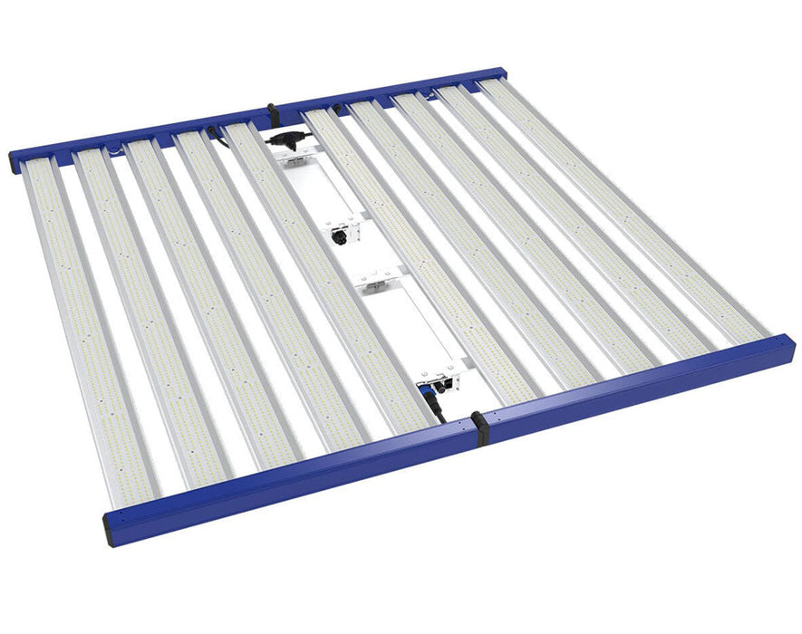 Image showing the Grand Master LEDs Tarantula Explorer LED light fixture from the side, highlighting the multiple light bars with a blue frame.