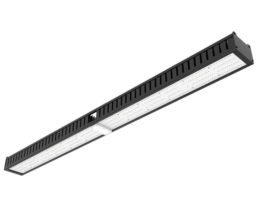 Angled view of Grand Master LEDs Tarantula Greenhouse 730 grow light showing sleek black housing with dense LED array.