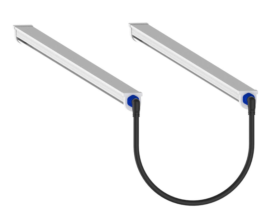 Pair of Grand Master LEDs Tarantula Leafy Green Bars linked by a black cable for daisy-chaining in grow setups