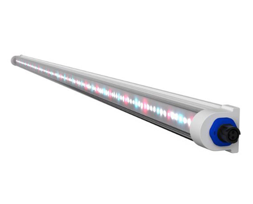 Angled view of the Tarantula Reproduction Bar showing active LEDs emitting blue, red, and white light.