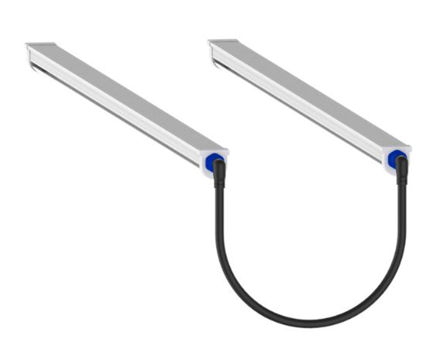 Rear view of connected Tarantula Reproduction LED bars joined by a curved black power cable.