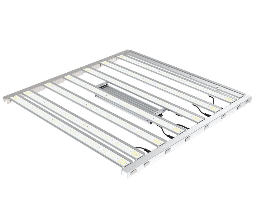 Low side perspective of the Tarantula 4x4 light fixture, emphasizing the sleek aluminum frame and uniform diode distribution.