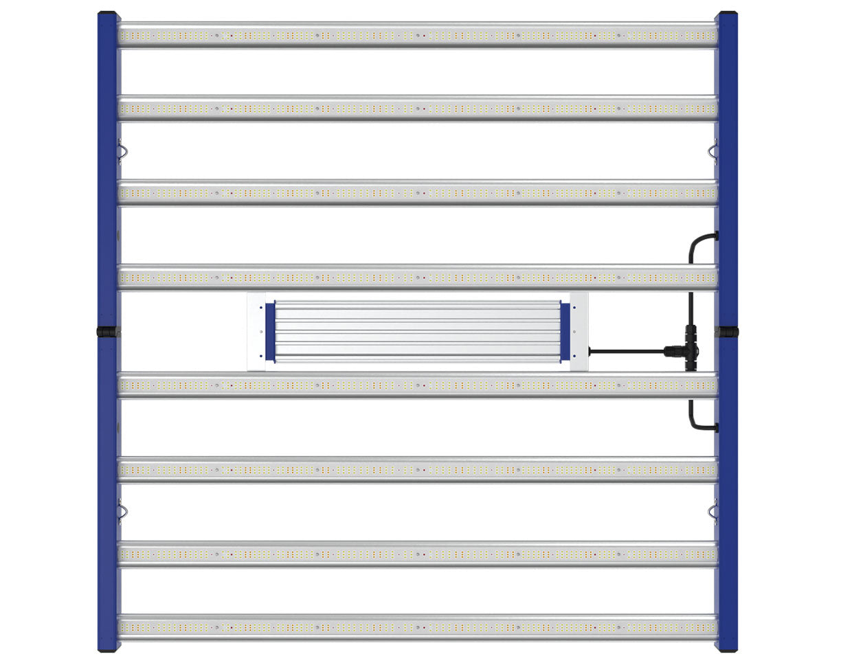 Rear angled view highlighting the aluminum heatsink and compact driver unit on the Tarantula Voyager Dual Channel grow light.