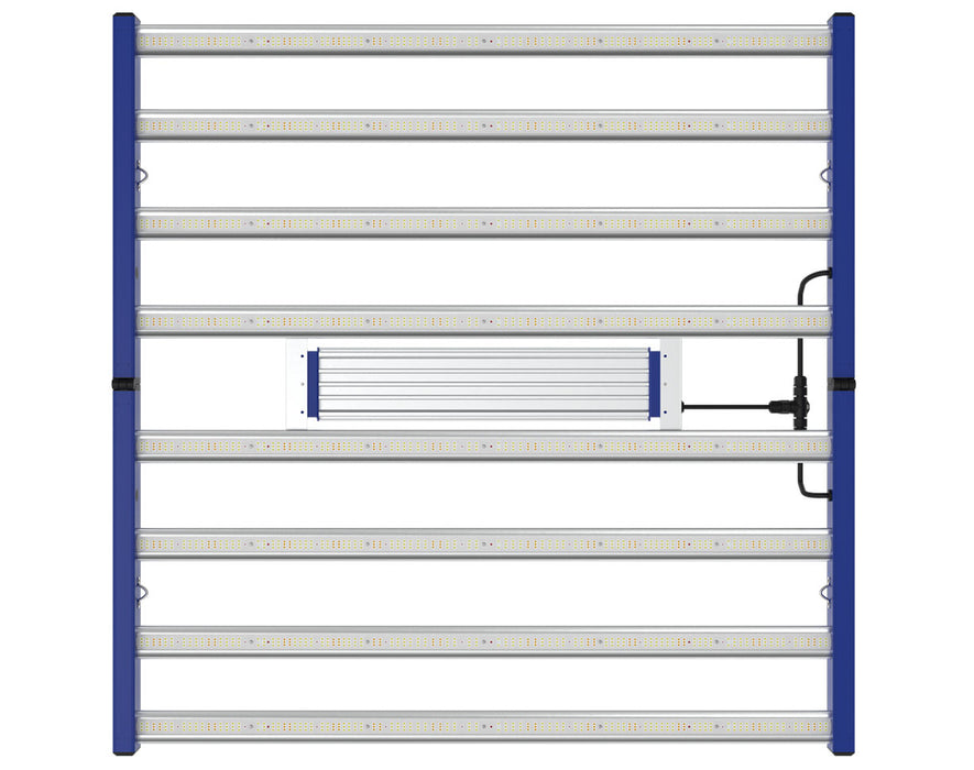 Close-up of the dual dimmer controls and RJ ports for warm and cool white spectrum adjustment on the Voyager grow light.