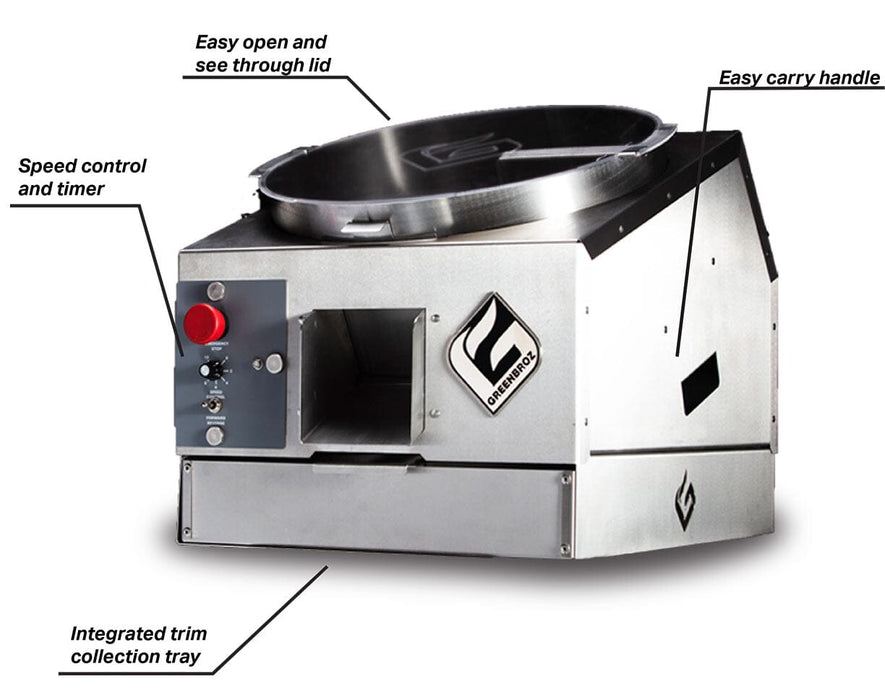 Image showing the top features of GreenBroz M Lite Dry Trimmer.