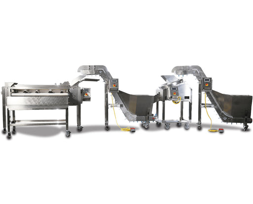 N-Line System fully assembled with grinder, conveyors, trimmer, and sorting system for automated cannabis processing.