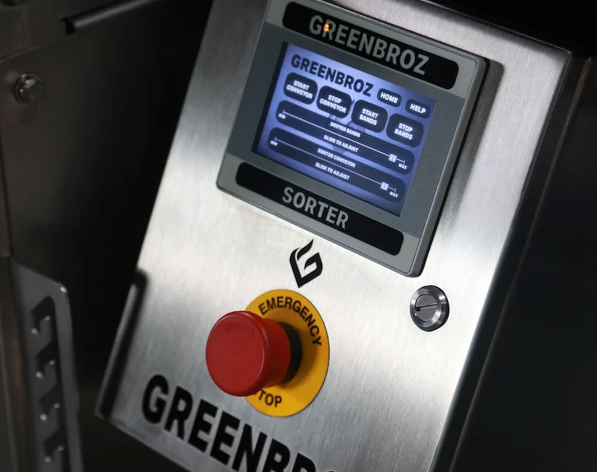 HMI Digital Control panel with digital display and buttons of the GreenBroz Precision Sorter.