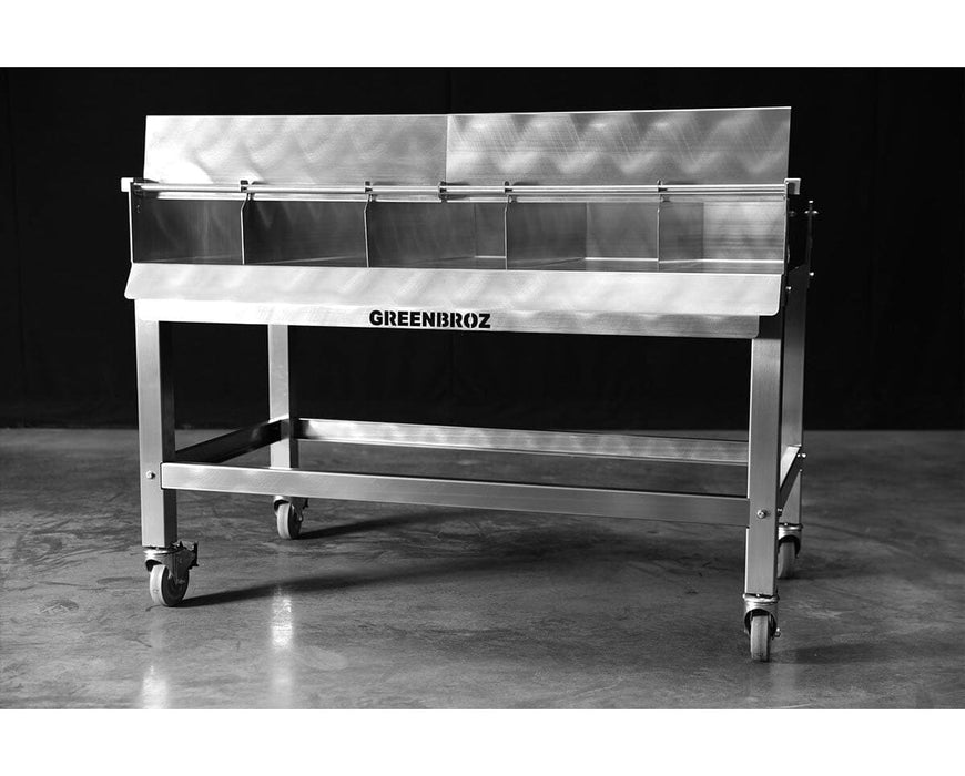 GreenBroz Sorter Table with wheels for easy moving to the next phase of processing.