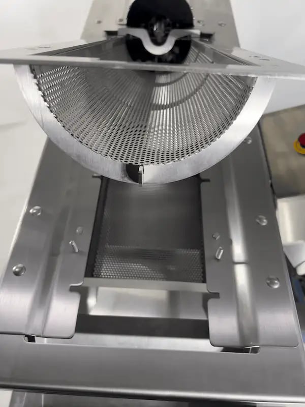 GreenBroz Model G grinder with hot-swappable screens and automated tilt