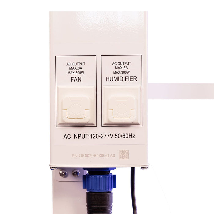 Fan and humidifier power outlet control panel on the side of the Pro-Pod rack.