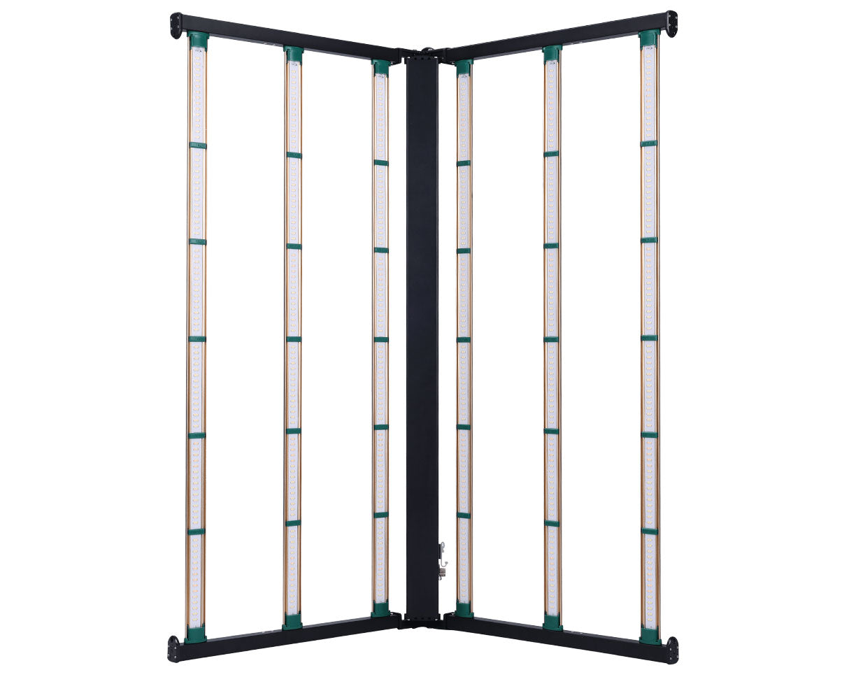 Grower's Choice ROI-FV 350W LED Bar shown upright and partially unfolded for canopy light distribution.