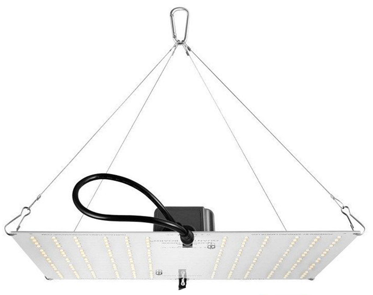 Bottom view of the HLG 100 V2 4000K LED light in a suspended position, revealing the LED board layout and clean wiring.
