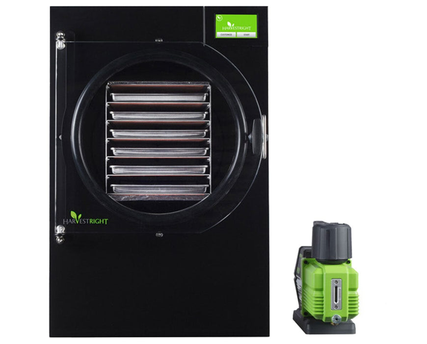 Image of the Harvest Right Home Pro Freeze Dryer Large in black color with a free XL Premier Industrial Pump.
