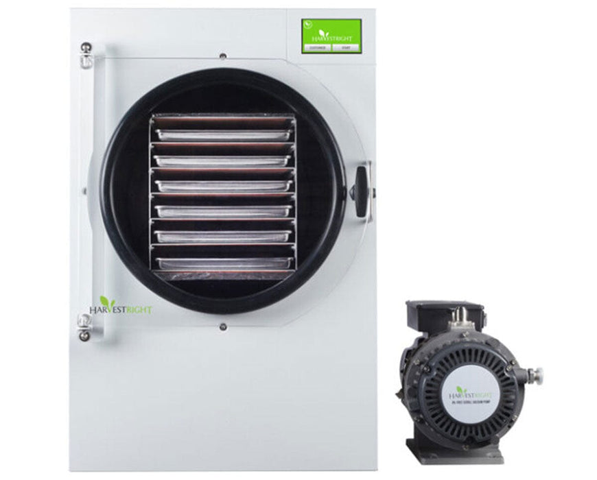 Image of the Harvest Right Home Pro Freeze Dryer Large in white color with an oil-free pump upgrade.