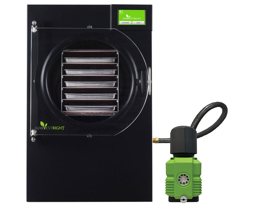 Image of the black Harvest Home Pro Freeze Dryer in medium size with premier industrial pump.