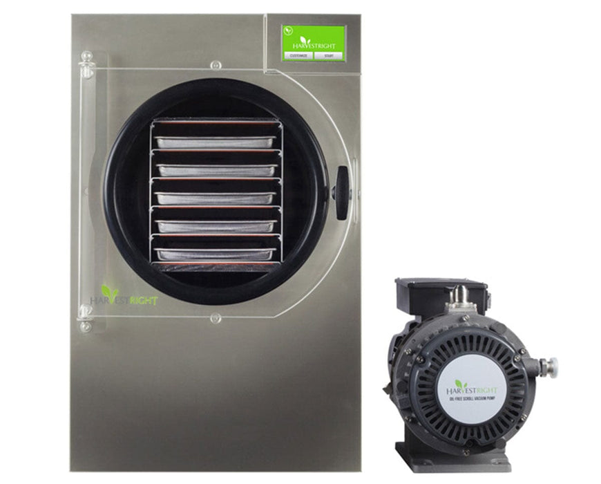 Image of the stainless steel Harvest Home Pro Freeze Dryer in medium size with oil-free pump.