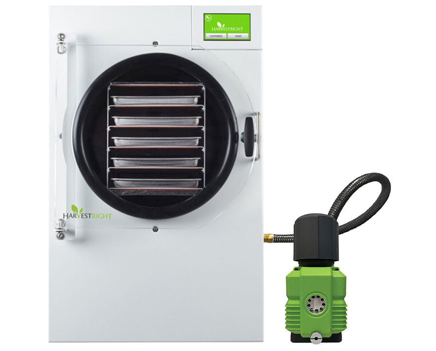 Image of the white Harvest Home Pro Freeze Dryer in medium size with premier industrial pump.