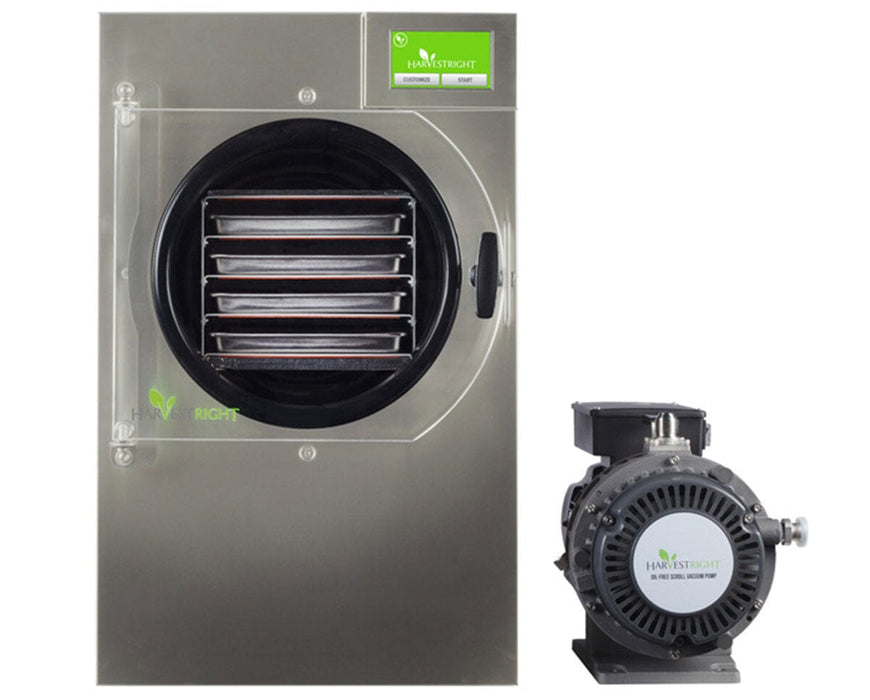 Image of the stainless steel Harvest Right Small Home Pro Freeze Dryer with Oil-Free Pump.