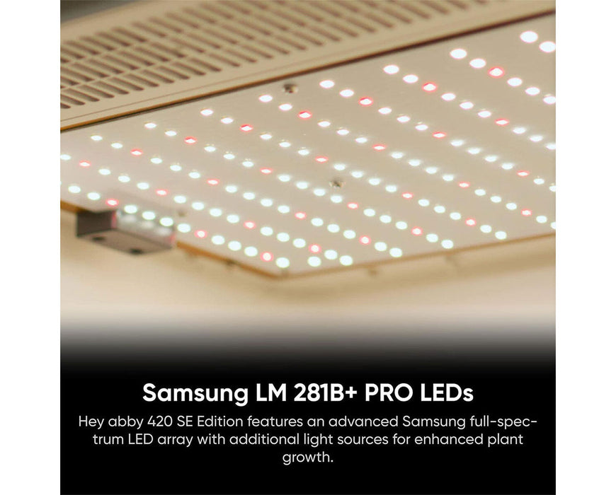 Close-up of Samsung LM281B+ PRO full-spectrum LEDs used in the 420 SE grow box for optimized indoor cannabis growth performance.