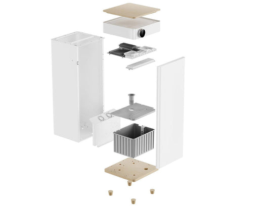 Exploded view of Hey abby 420 Pro Edition smart grow box showing internal hydroponic system components, smart airflow fans, LED light board, and nutrient reservoir