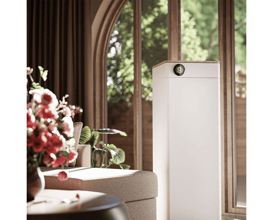 Hey abby 420 Pro smart grow box placed in a modern living room near a window, blending discreetly into home decor with high-tech functionality