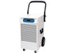 White Hydrofarm Active Air 110-pint dehumidifier with wheels, handle, digital display, and front vents.